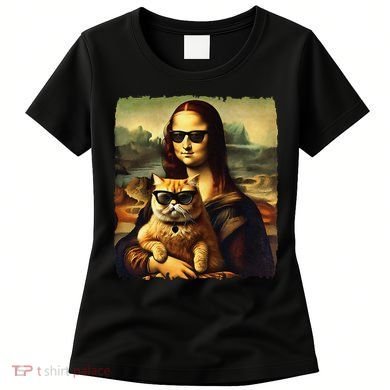 Mona Lisa Holding Cat Wearing Sunglass Kitty For Cats Lover Women's T-Shirt