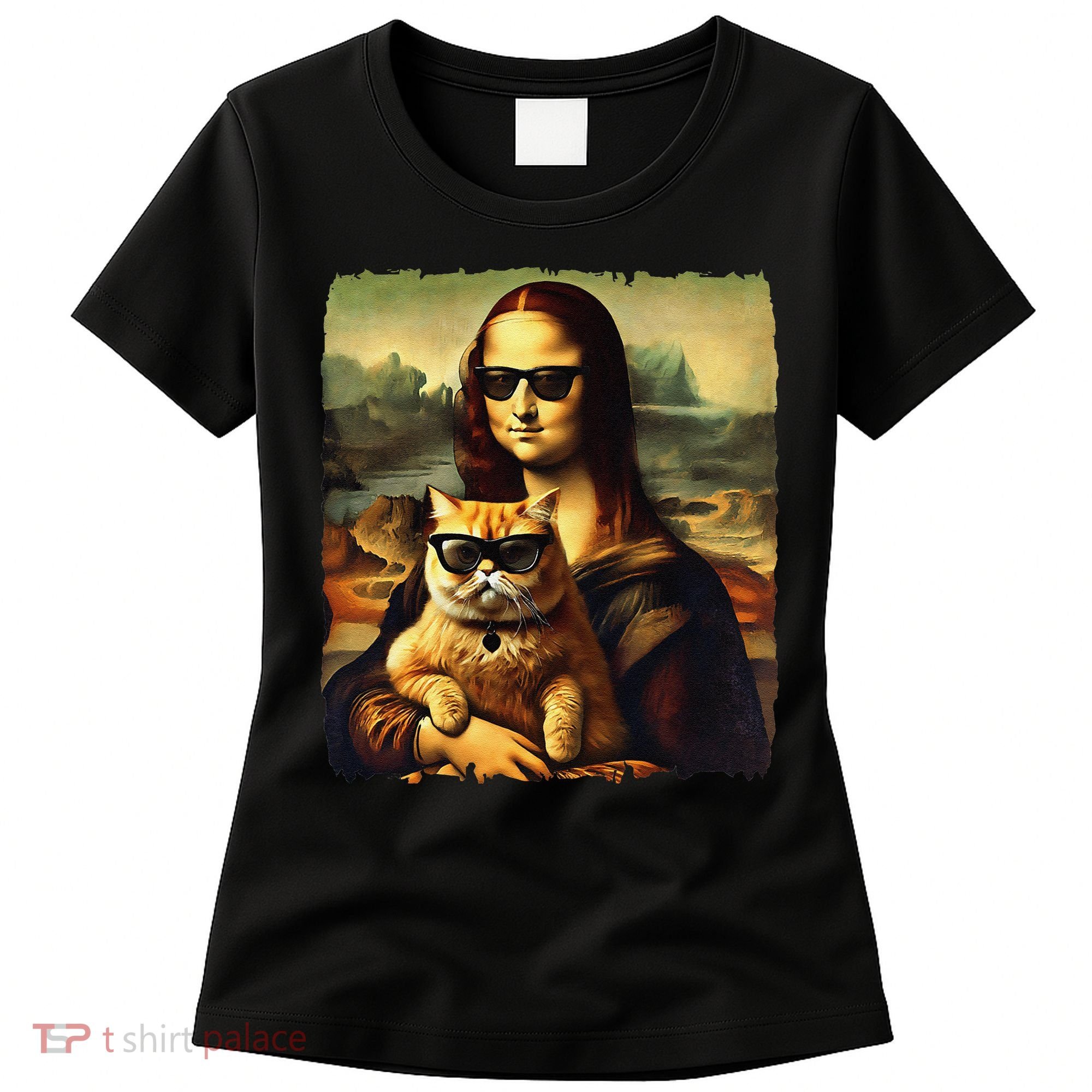Mona Lisa Holding Cat Wearing Sunglass Kitty For Cats Lover Women's T-Shirt