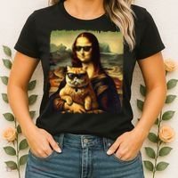 Mona Lisa Holding Cat Wearing Sunglass Kitty For Cats Lover Women's T-Shirt thumb 2