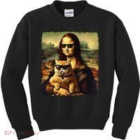 Mona Lisa Holding Cat Wearing Sunglass Kitty For Cats Lover Kids Sweatshirt thumb 0