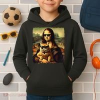 Mona Lisa Holding Cat Wearing Sunglass Kitty For Cats Lover Kids Hoodie thumb 2