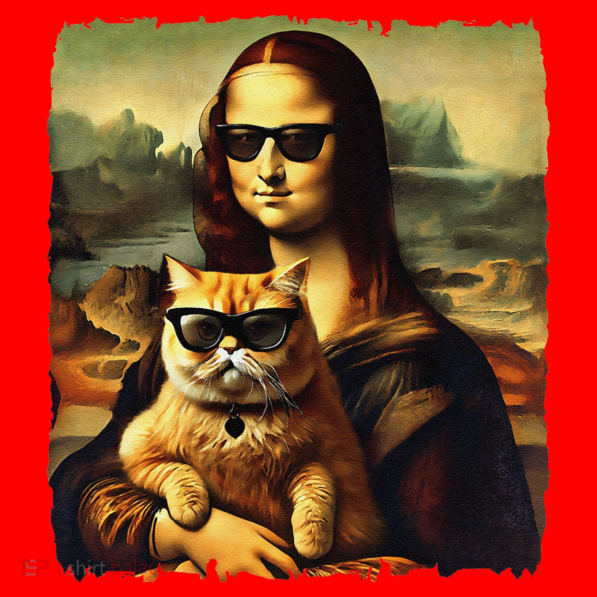 Mona Lisa Holding Cat Wearing Sunglass Kitty For Cats Lover Santa Hat