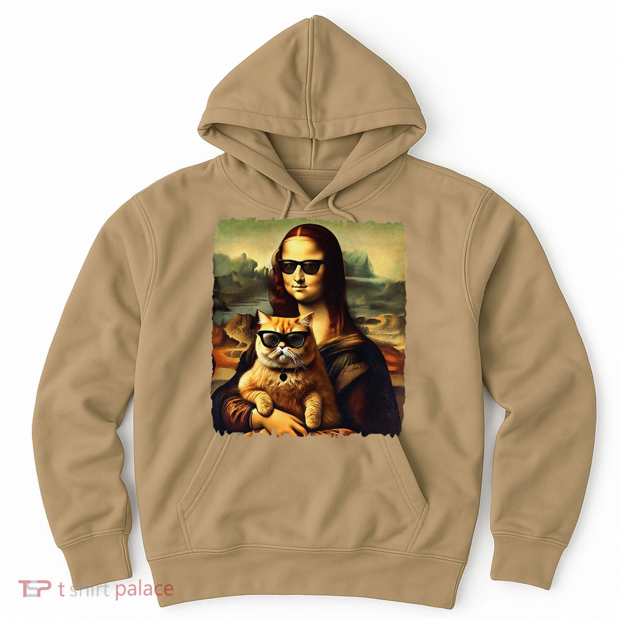 Mona Lisa Holding Cat Wearing Sunglass Kitty For Cats Lover Hoodie