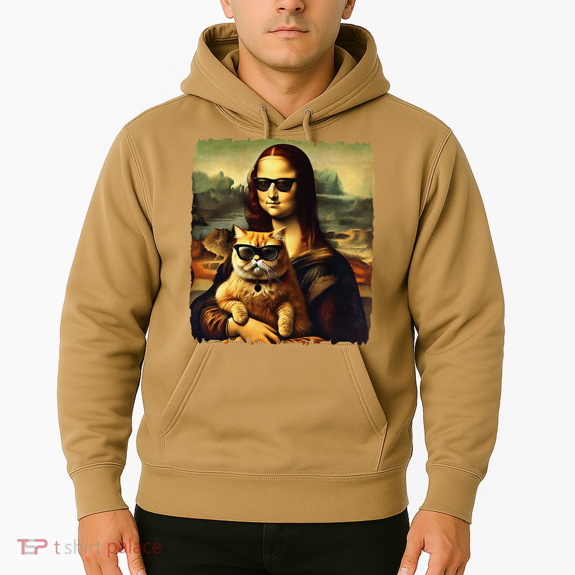 Mona Lisa Holding Cat Wearing Sunglass Kitty For Cats Lover Hoodie