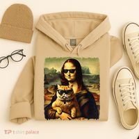 Mona Lisa Holding Cat Wearing Sunglass Kitty For Cats Lover Hoodie thumb 4