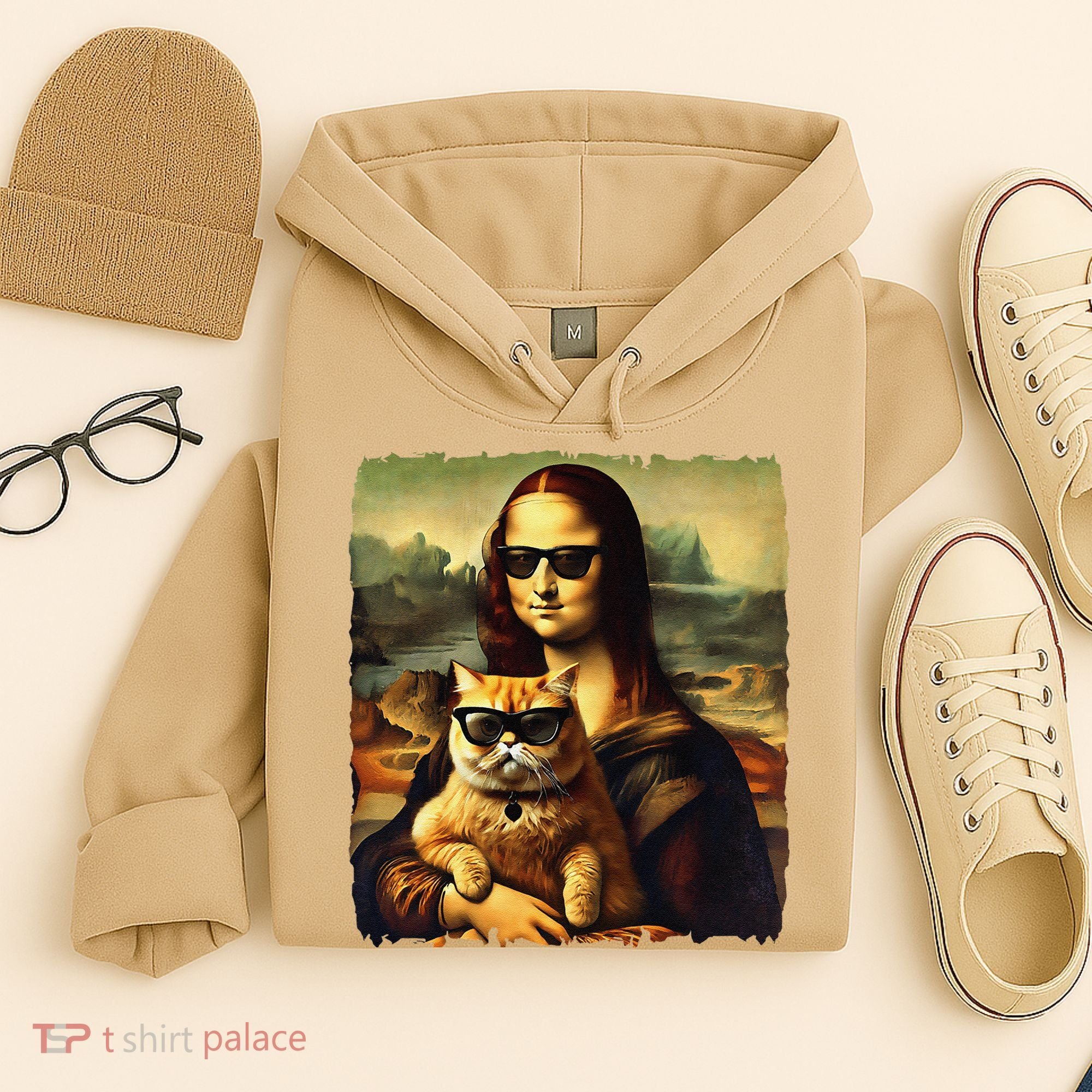 Mona Lisa Holding Cat Wearing Sunglass Kitty For Cats Lover Hoodie