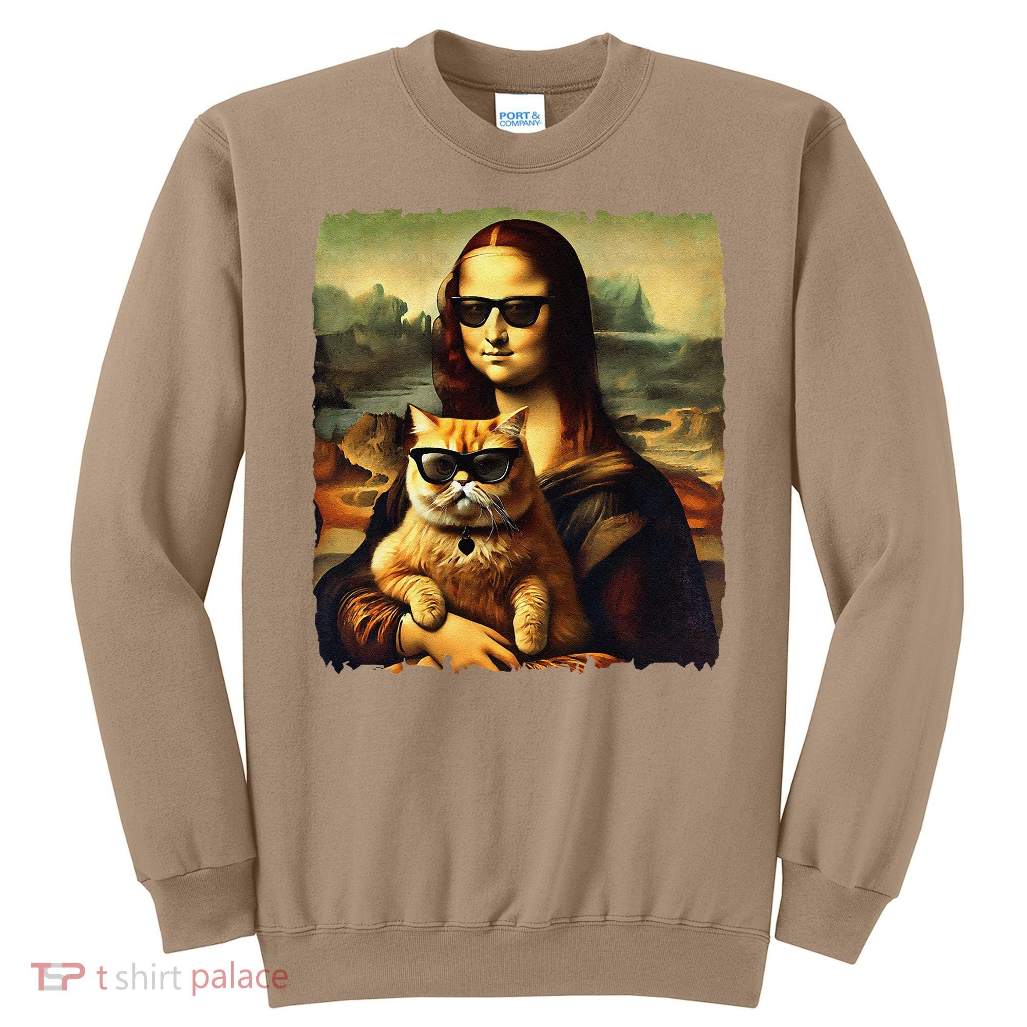 Mona Lisa Holding Cat Wearing Sunglass Kitty For Cats Lover Sweatshirt