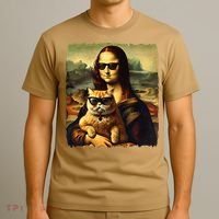 Mona Lisa Holding Cat Wearing Sunglass Kitty For Cats Lover T-Shirt thumb 3