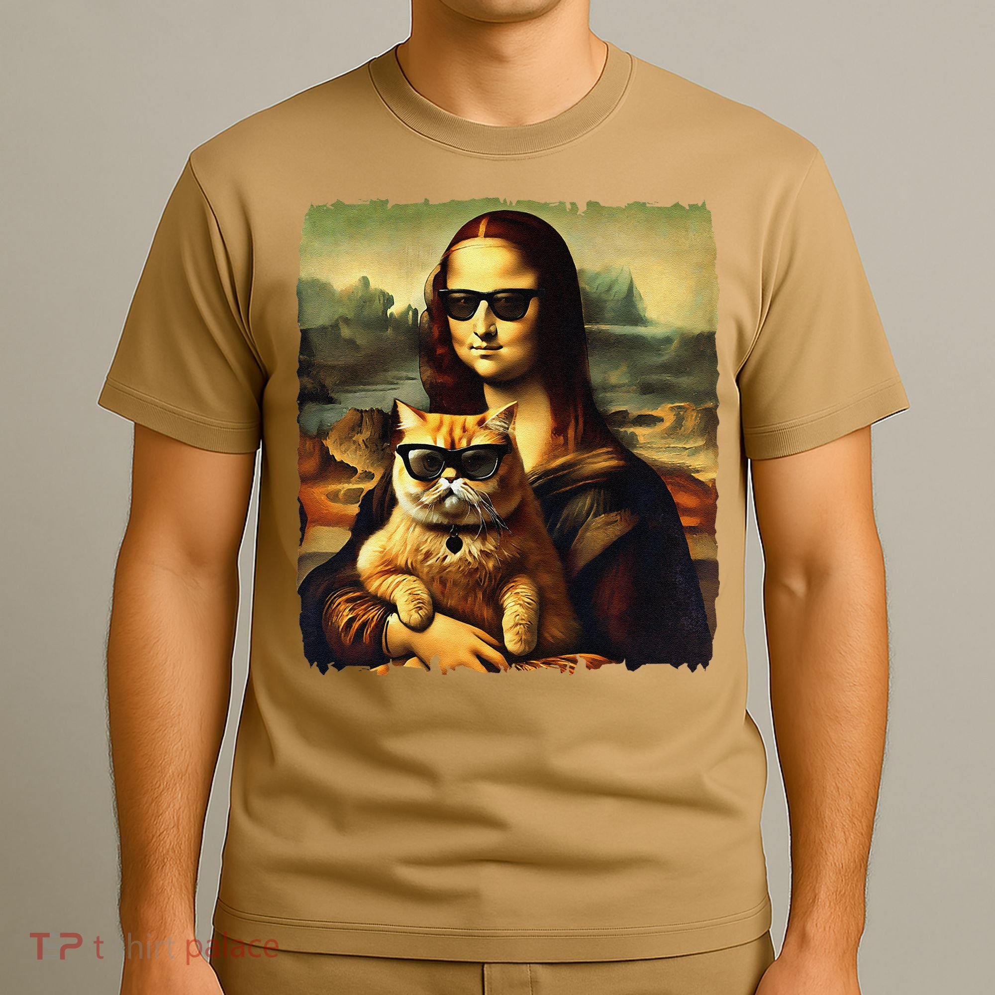 Mona Lisa Holding Cat Wearing Sunglass Kitty For Cats Lover T-Shirt