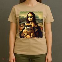 Mona Lisa Holding Cat Wearing Sunglass Kitty For Cats Lover T-Shirt thumb 4