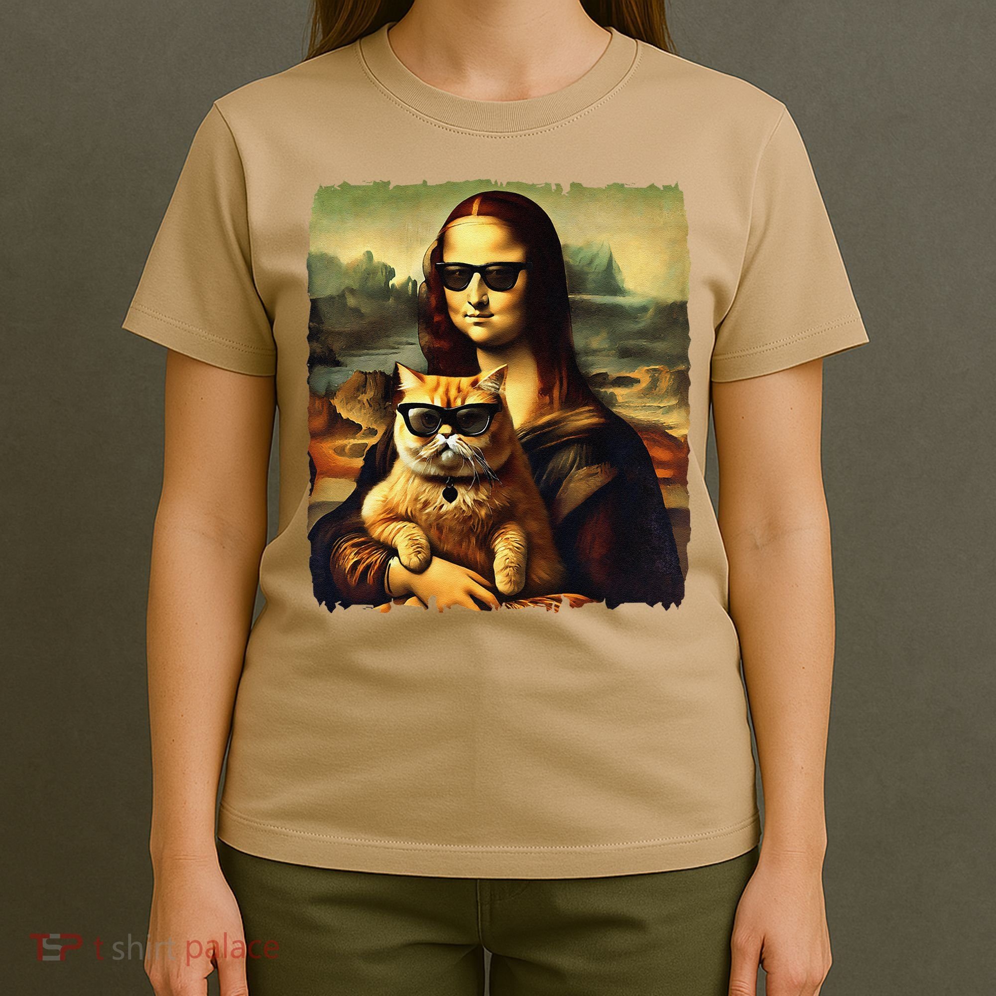 Mona Lisa Holding Cat Wearing Sunglass Kitty For Cats Lover T-Shirt