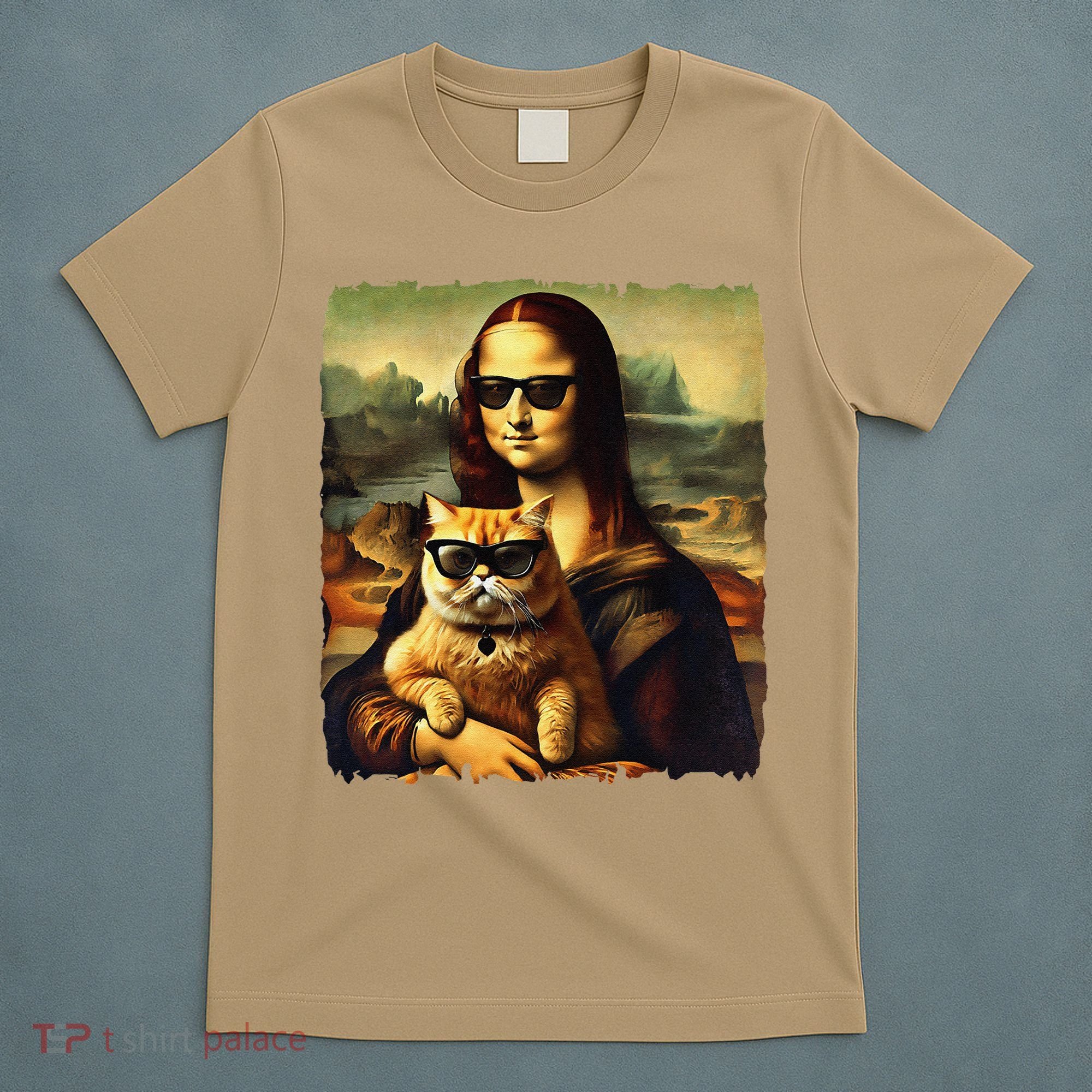 Mona Lisa Holding Cat Wearing Sunglass Kitty For Cats Lover T-Shirt