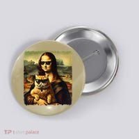 Mona Lisa Holding Cat Wearing Sunglass Kitty For Cats Lover Button thumb 0