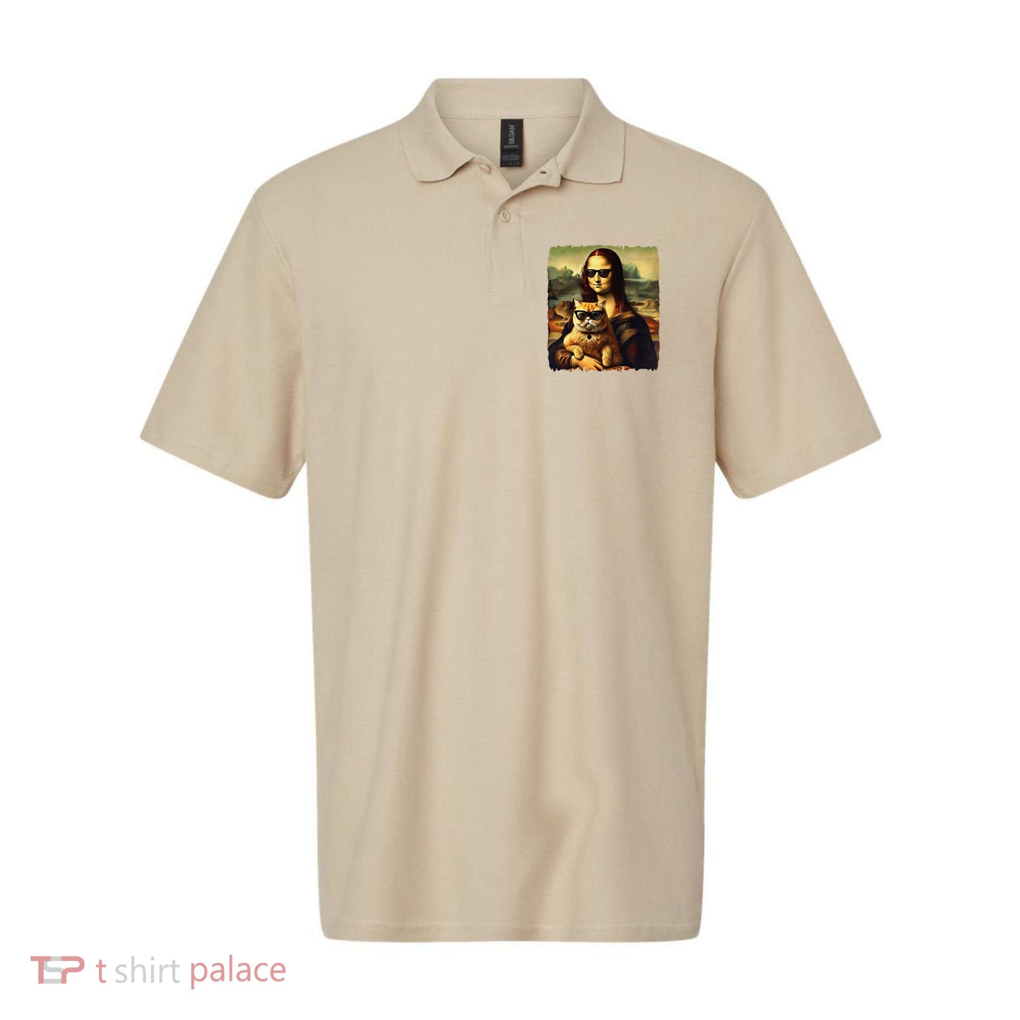 Mona Lisa Holding Cat Wearing Sunglass Kitty For Cats Lover Polo