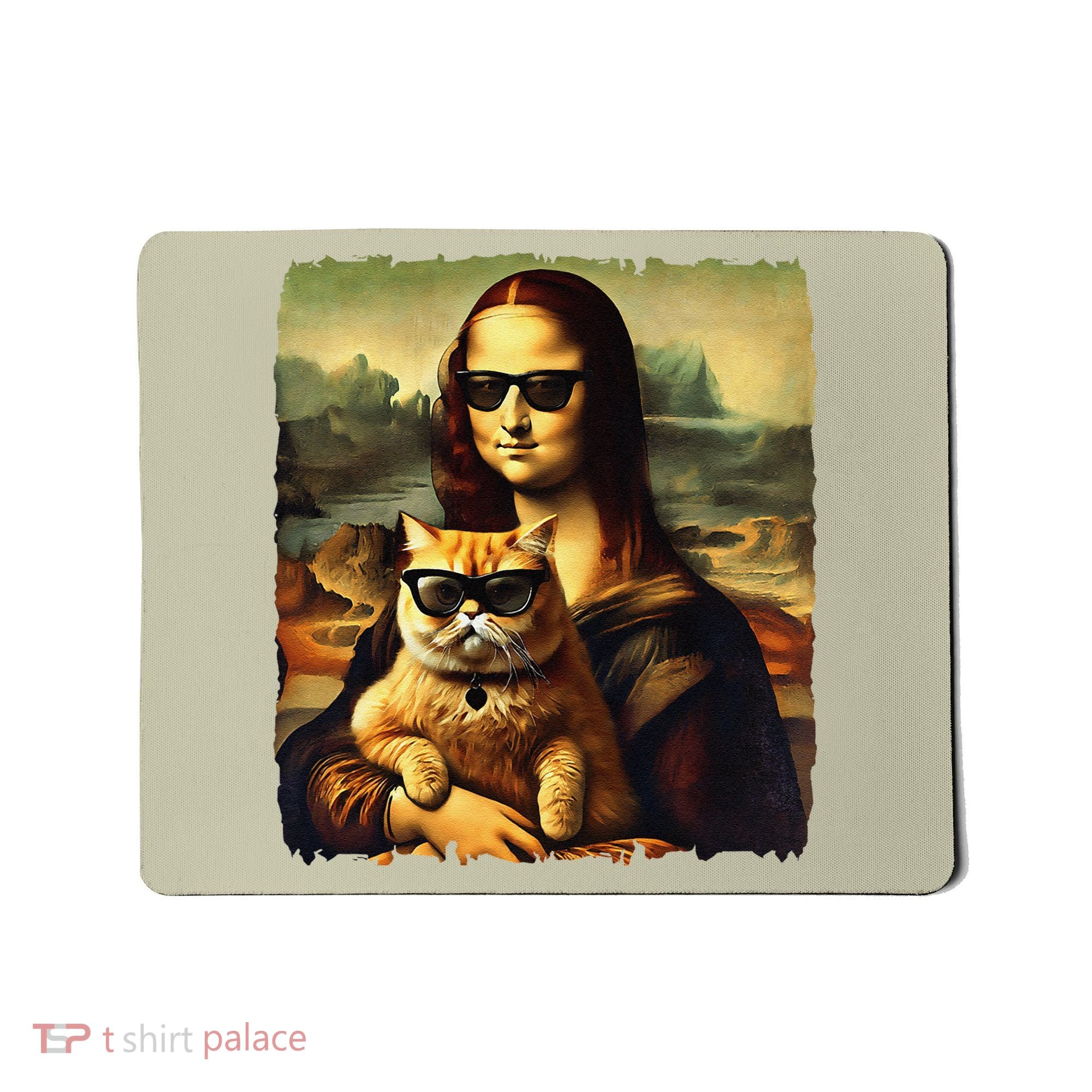 Mona Lisa Holding Cat Wearing Sunglass Kitty For Cats Lover Mousepad