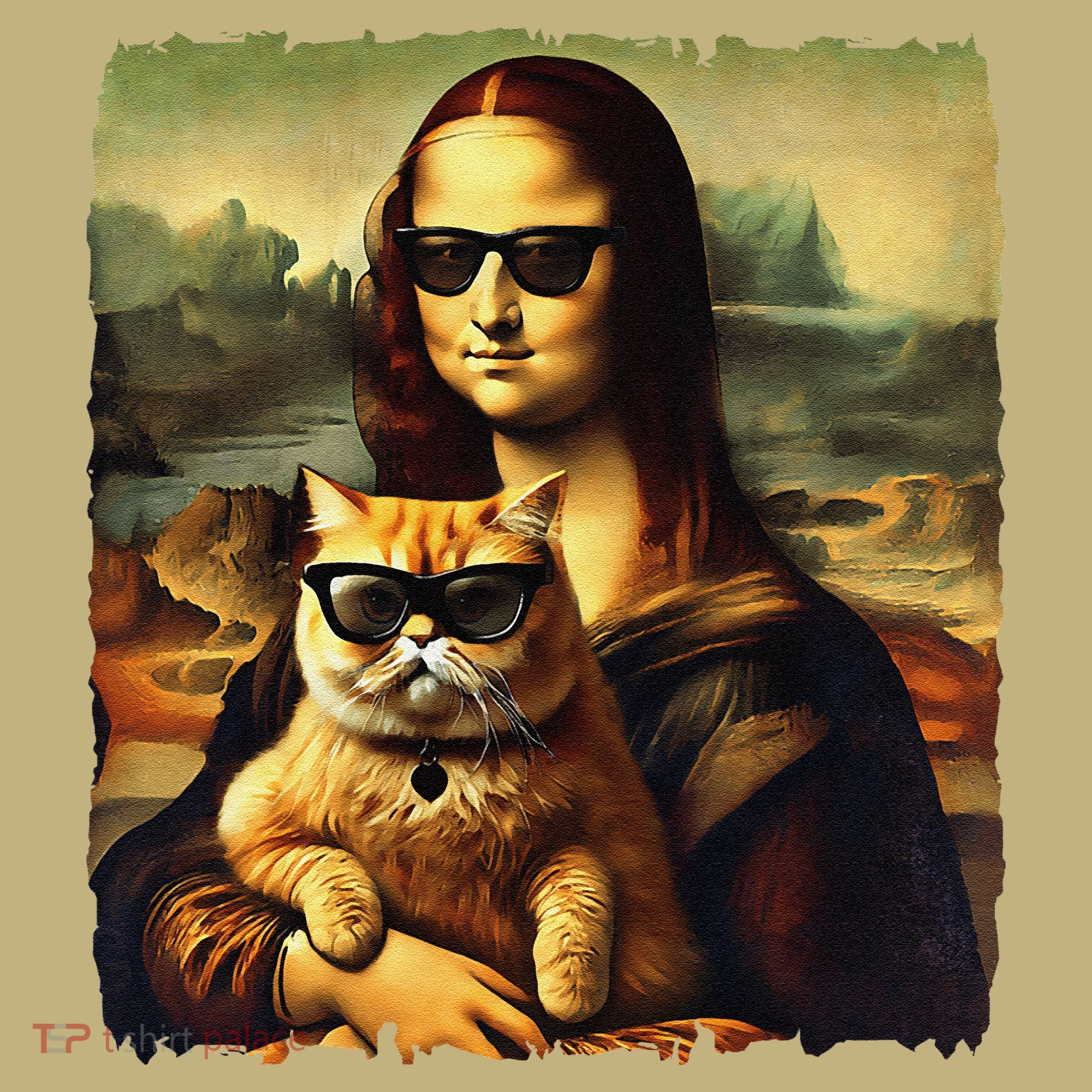 Mona Lisa Holding Cat Wearing Sunglass Kitty For Cats Lover Mousepad