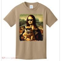 Mona Lisa Holding Cat Wearing Sunglass Kitty For Cats Lover Kids T-Shirt thumb 0