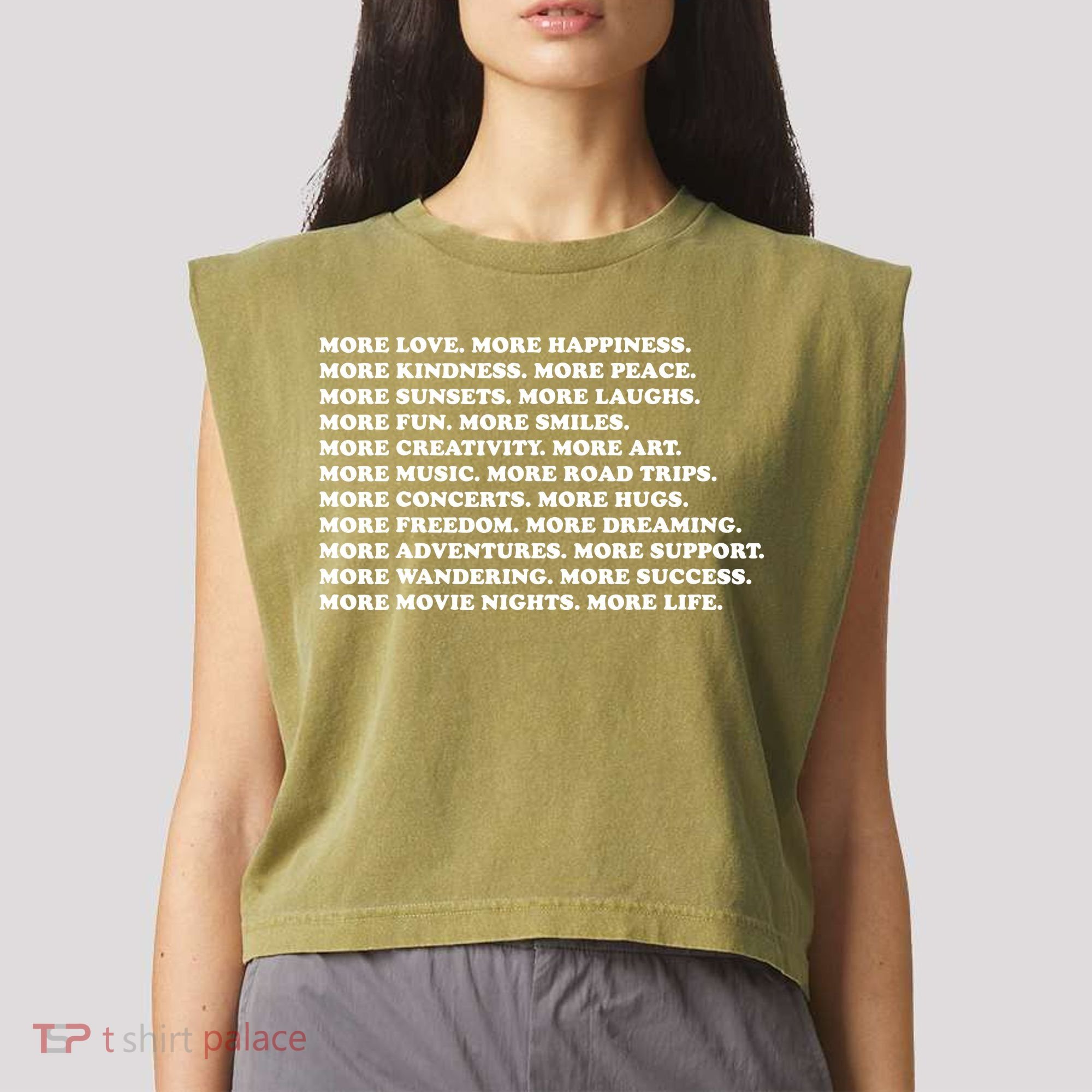 More Love Happiness Kindness Peace Laughs Music Garment-Dyed Women's Muscle Tee