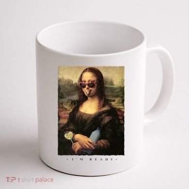 Mona Lisa I'm Ready Funny Party Coffee Mug back