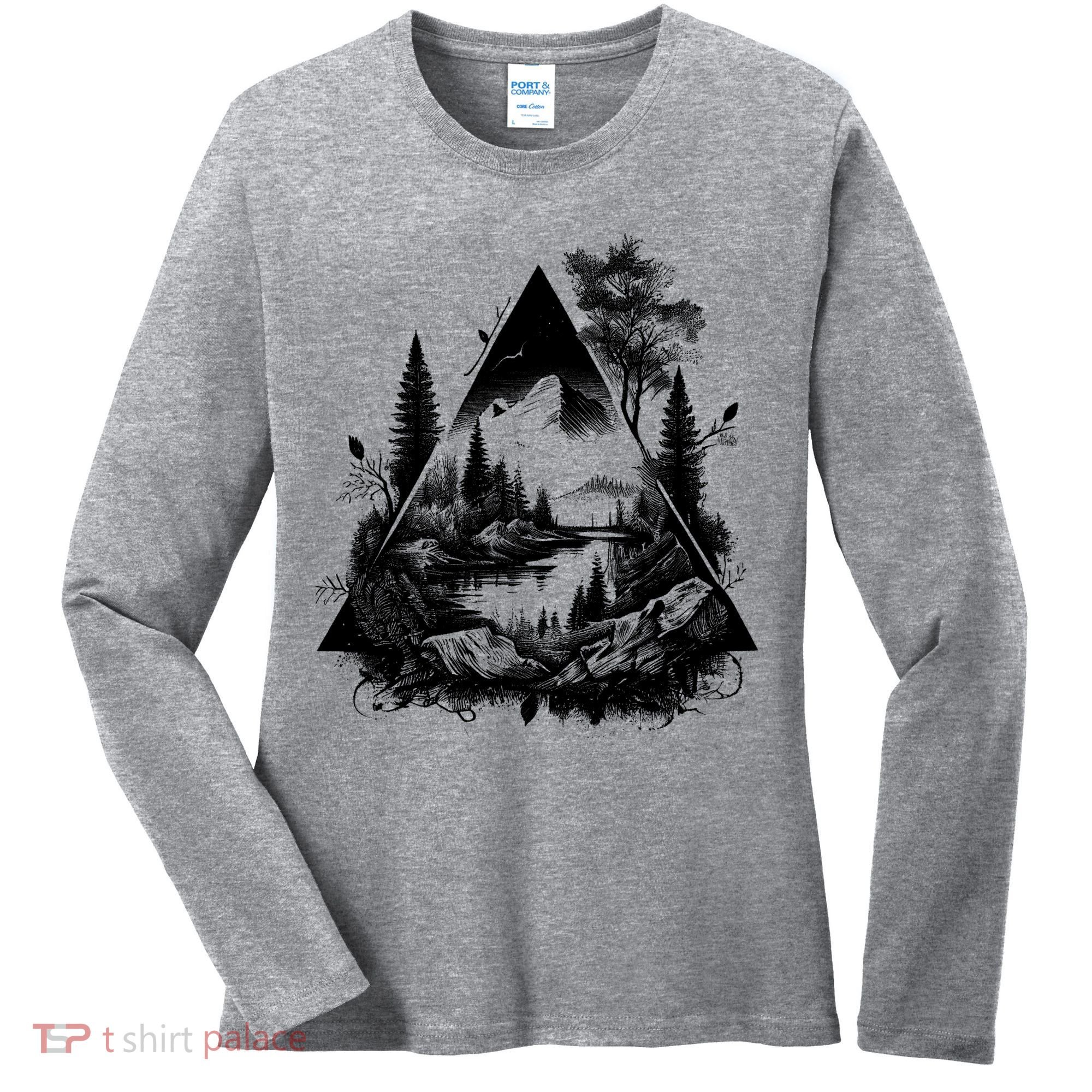 Mountain Landscape In A Triangle Women's Long Sleeve Shirt