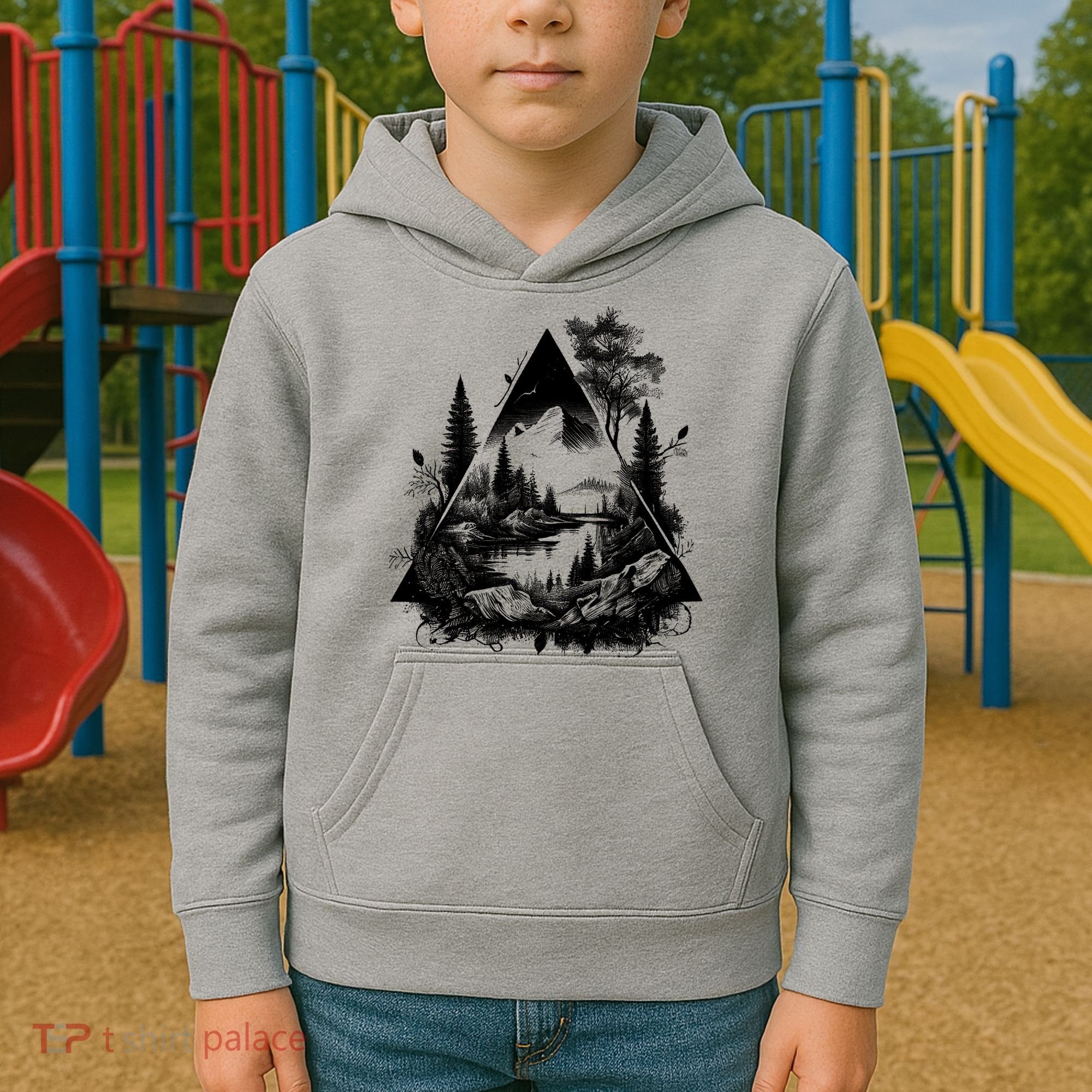 Mountain Landscape In A Triangle Kids Hoodie