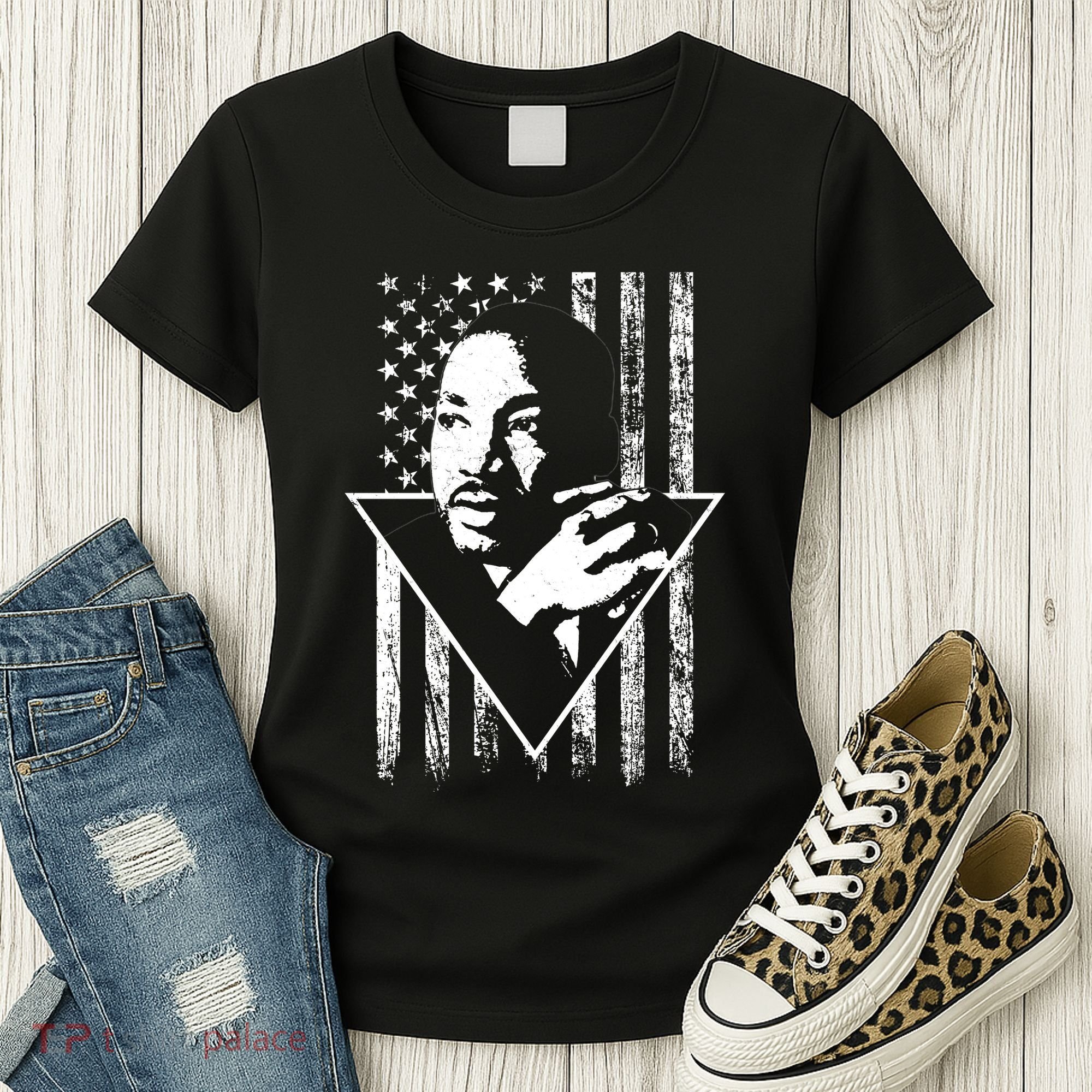 Martin Luther King Jr Distressed USA Flag Women's T-Shirt