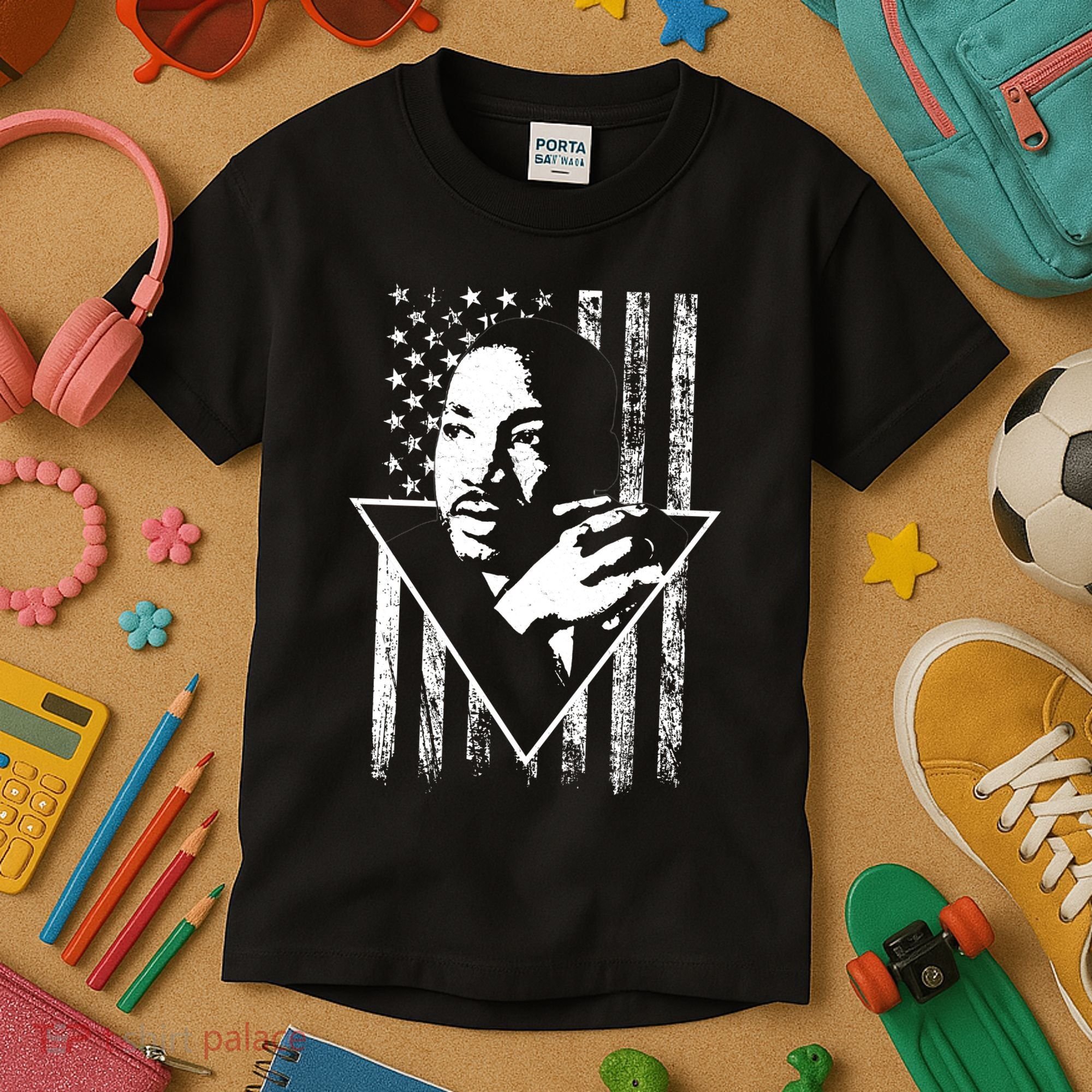 Martin Luther King Jr Distressed USA Flag Kids T-Shirt