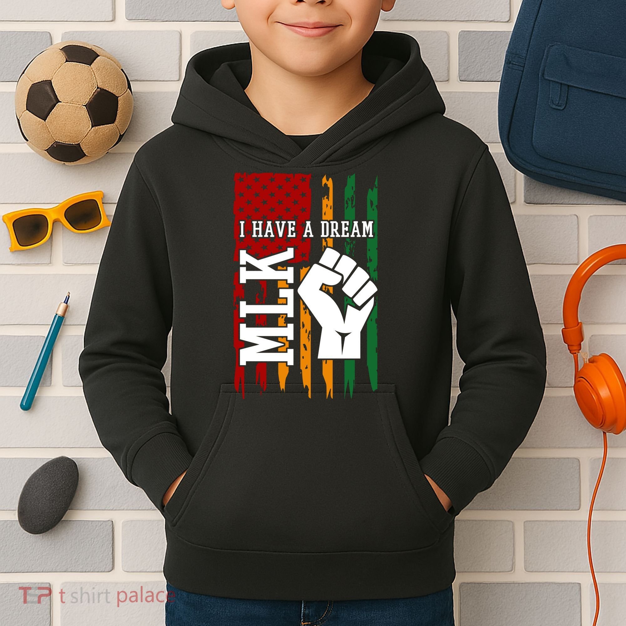 Martin Luther King Jr. Day Mlk American Flag Kids Hoodie