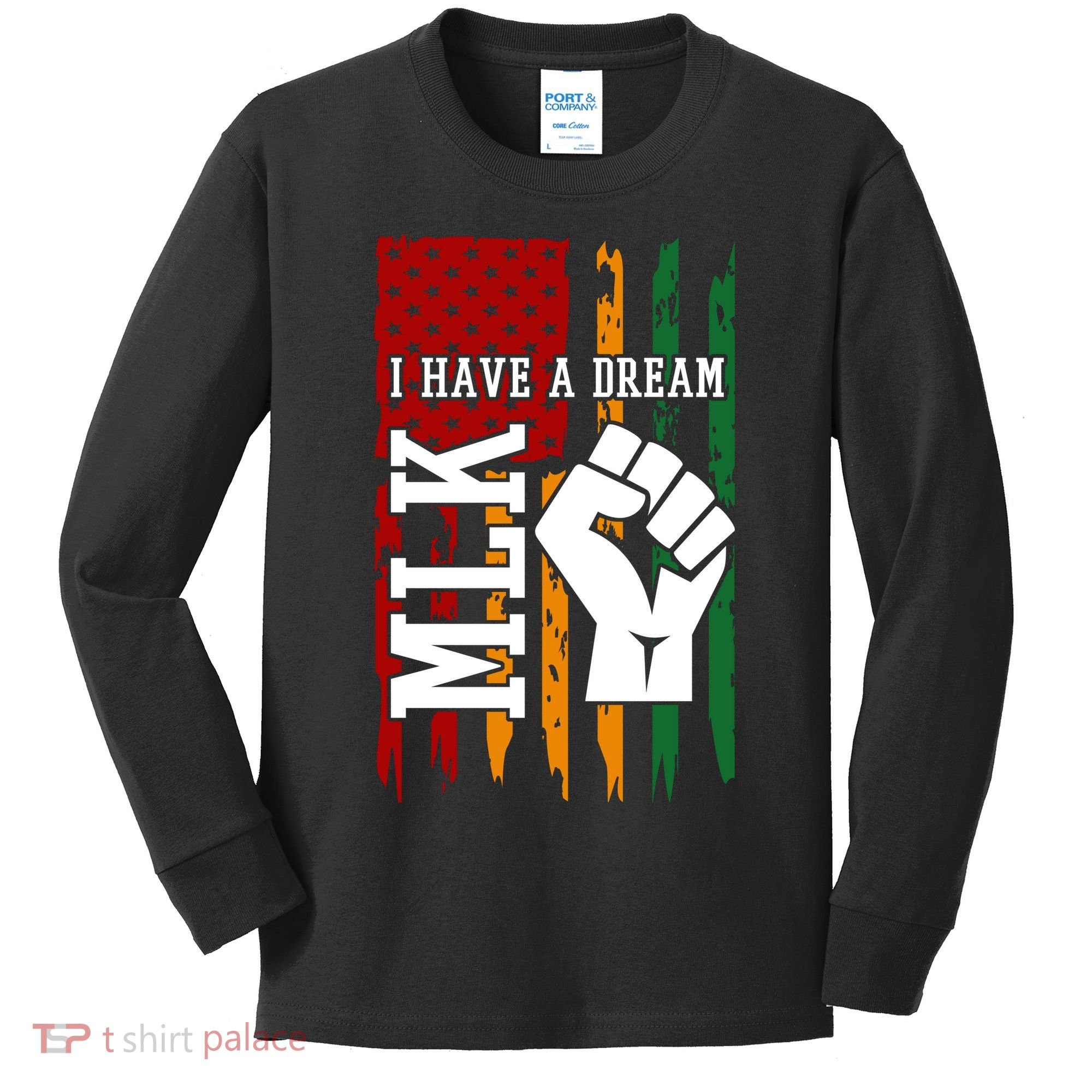 Martin Luther King Jr. Day Mlk American Flag Kids Long Sleeve Shirt