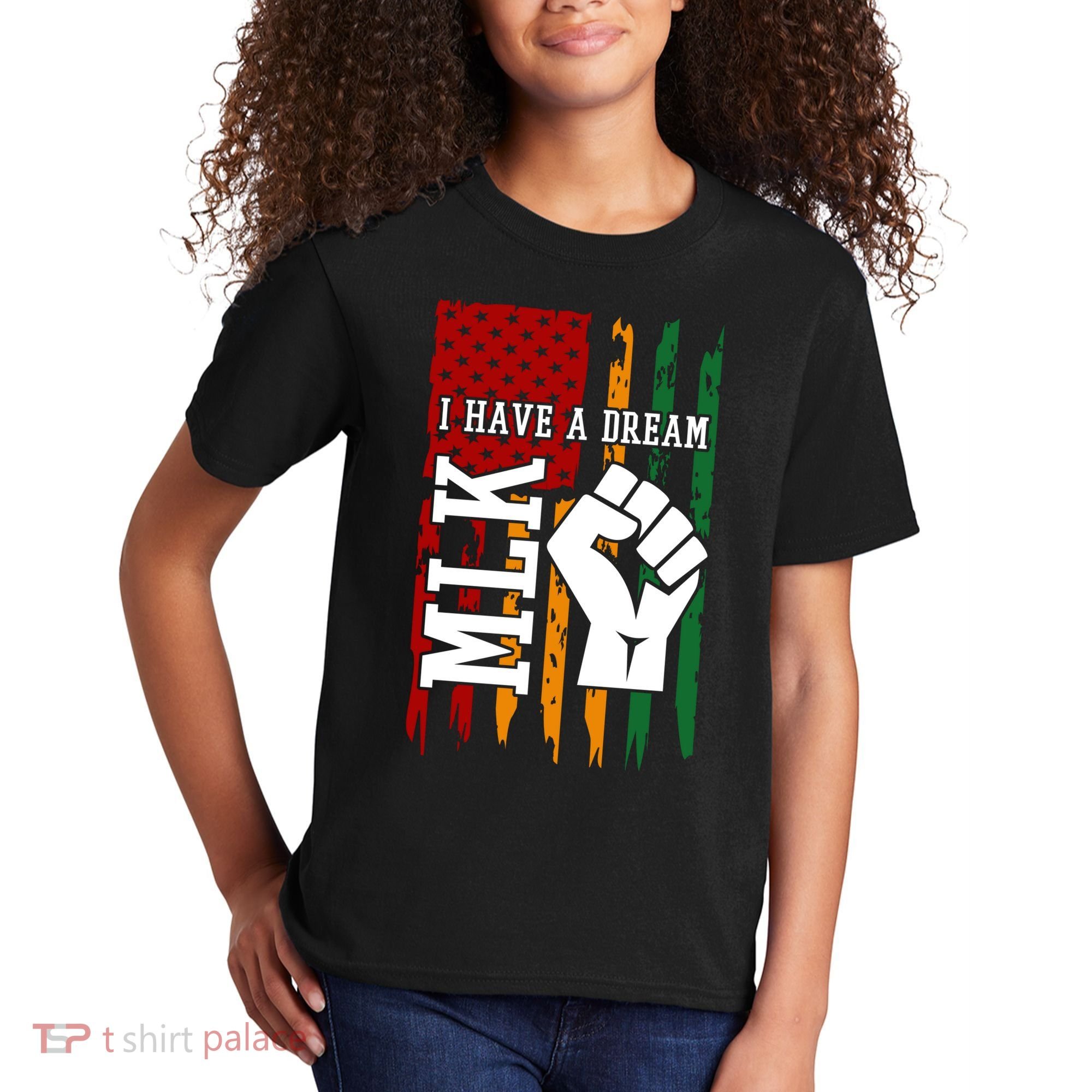 Martin Luther King Jr. Day Mlk American Flag Kids T-Shirt