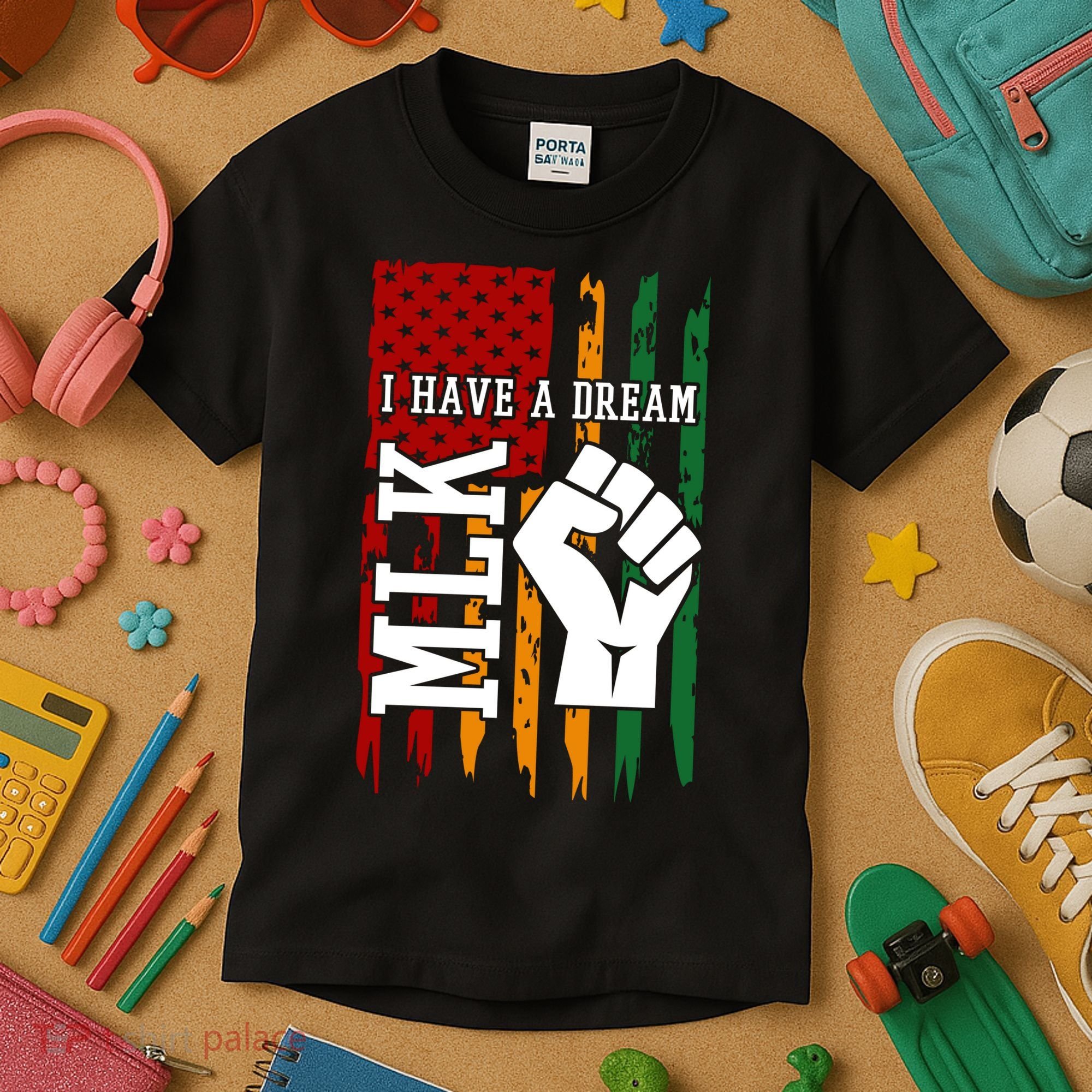 Martin Luther King Jr. Day Mlk American Flag Kids T-Shirt
