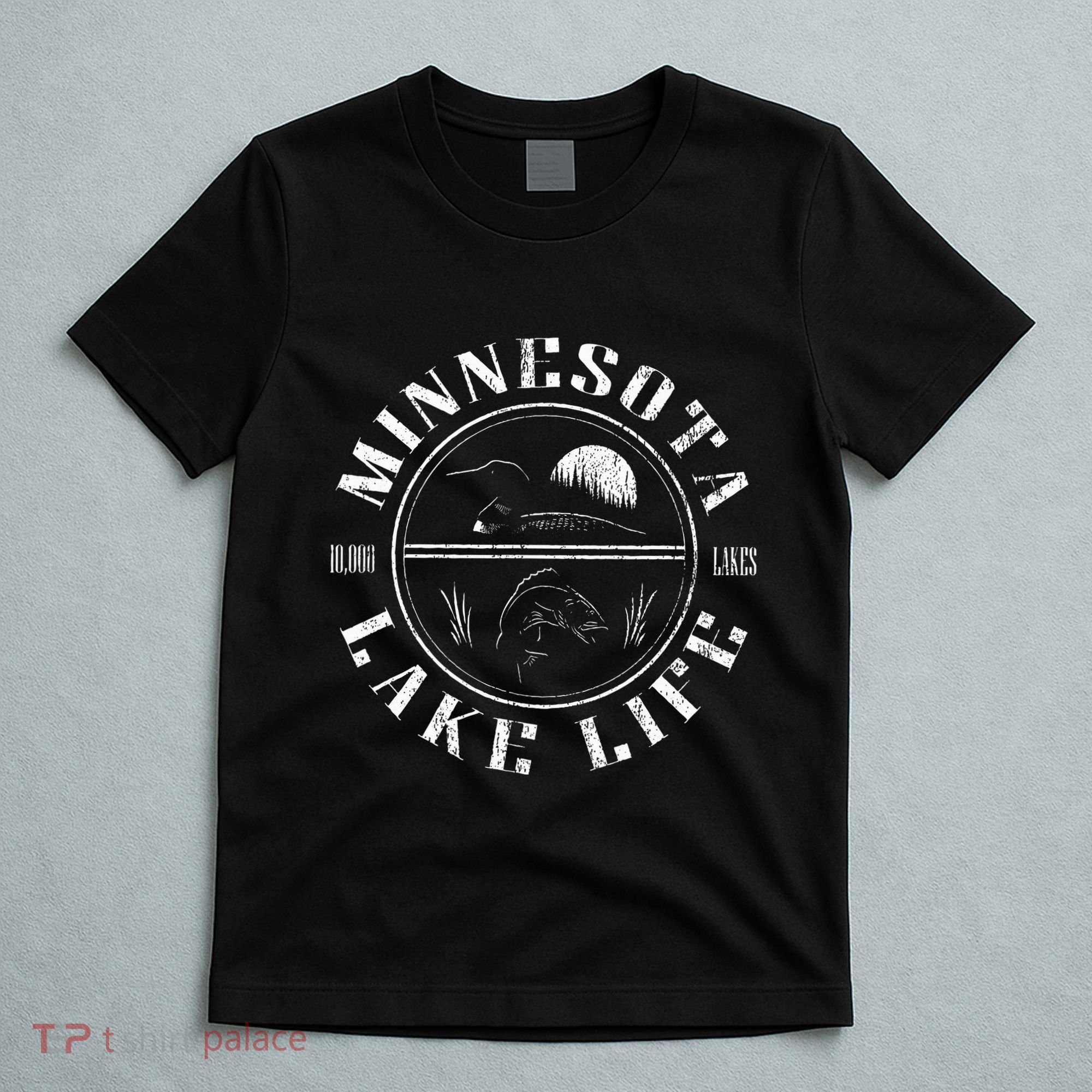 Minnesota Lake Life With Loon Walleye And Sunset T-Shirt