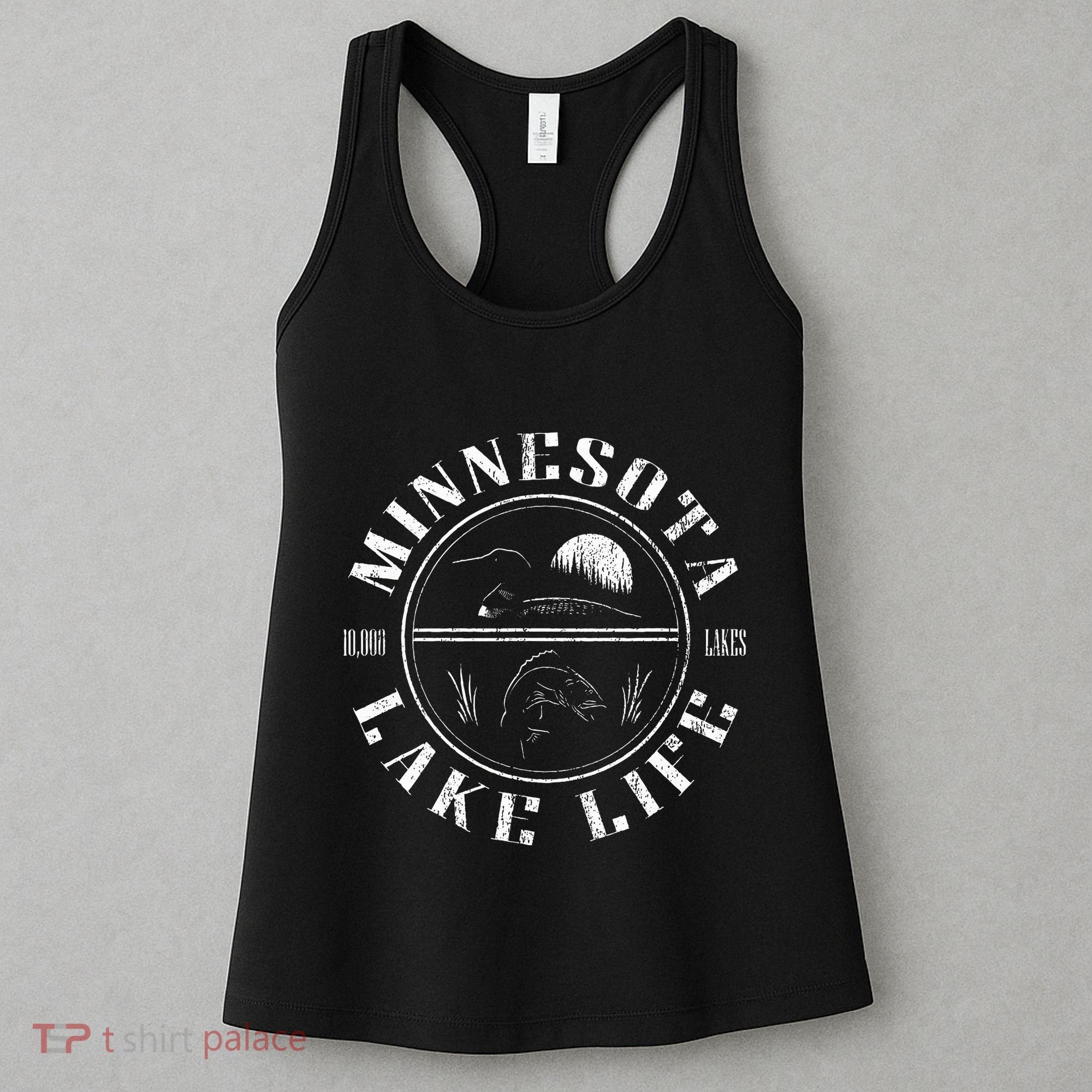 Minnesota Lake Life With Loon Walleye And Sunset Women's Tank Top