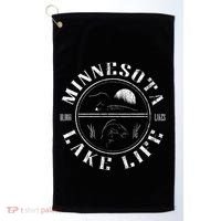 Minnesota Lake Life With Loon Walleye And Sunset Golf Towel thumb 0
