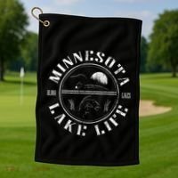 Minnesota Lake Life With Loon Walleye And Sunset Golf Towel thumb 1