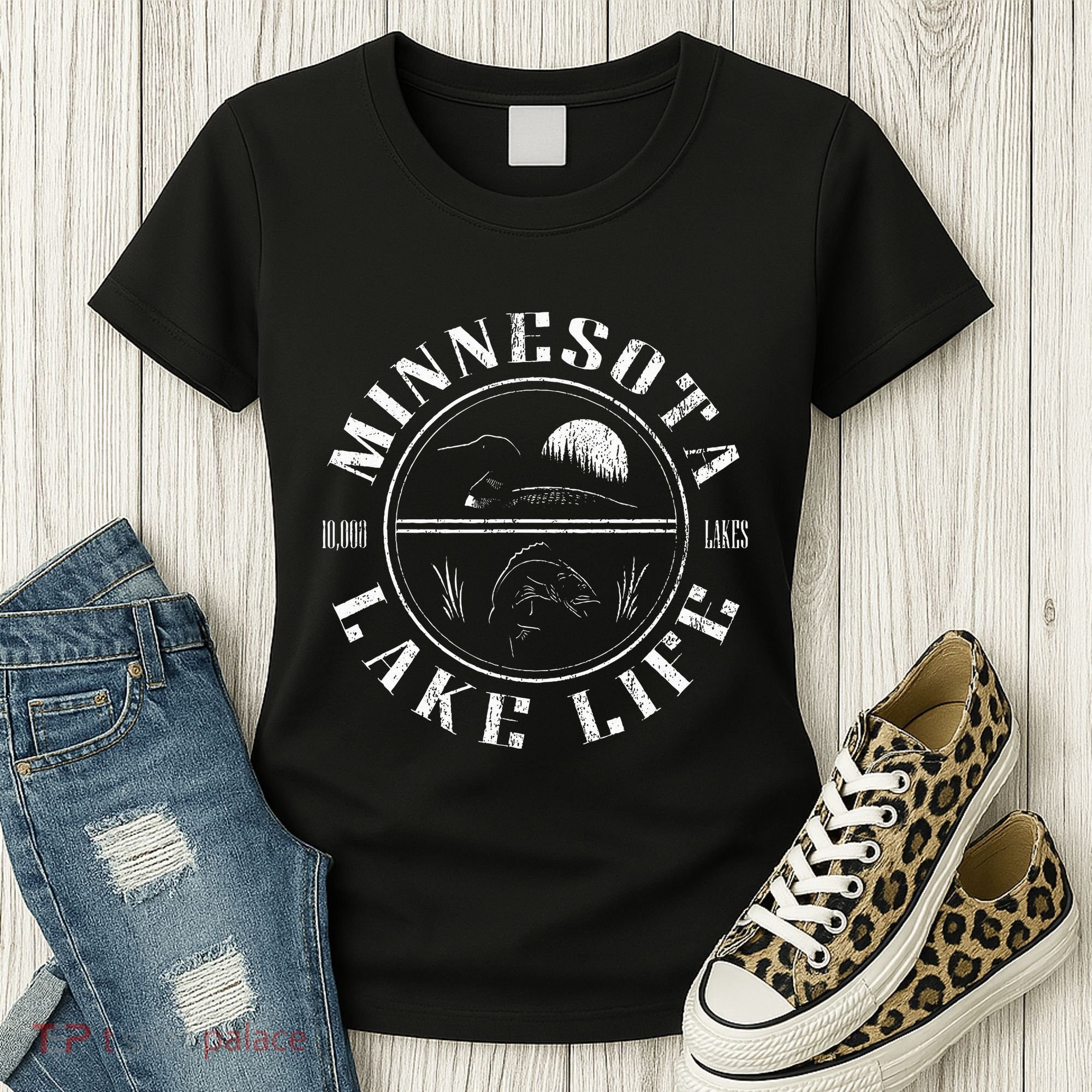 Minnesota Lake Life With Loon Walleye And Sunset Women's T-Shirt