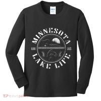 Minnesota Lake Life With Loon Walleye And Sunset Kids Long Sleeve Shirt thumb 0