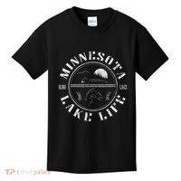 Minnesota Lake Life With Loon Walleye And Sunset Kids T-Shirt thumb 0