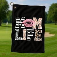 Mom Life Leopard Lips Golf Towel thumb 1