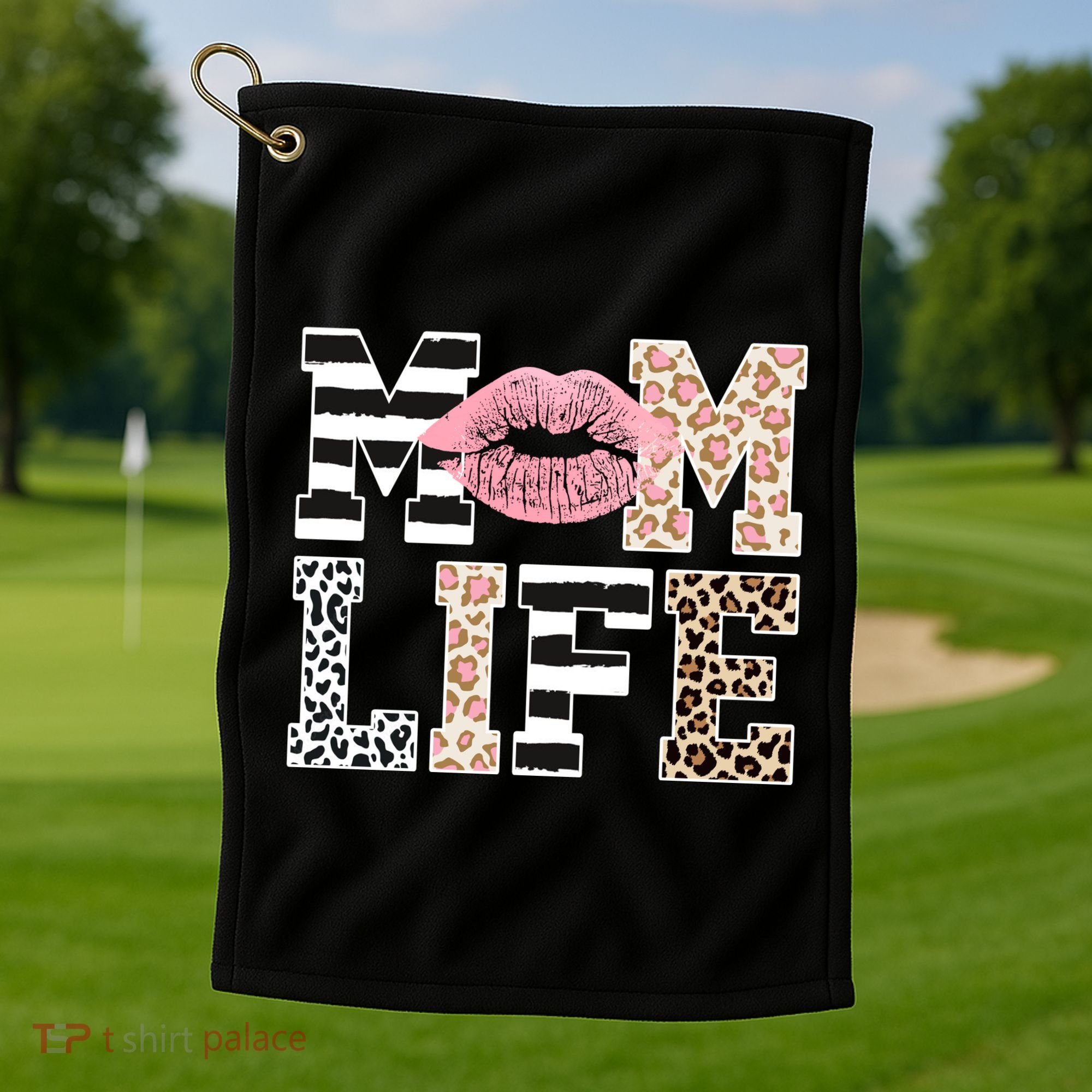 Mom Life Leopard Lips Golf Towel