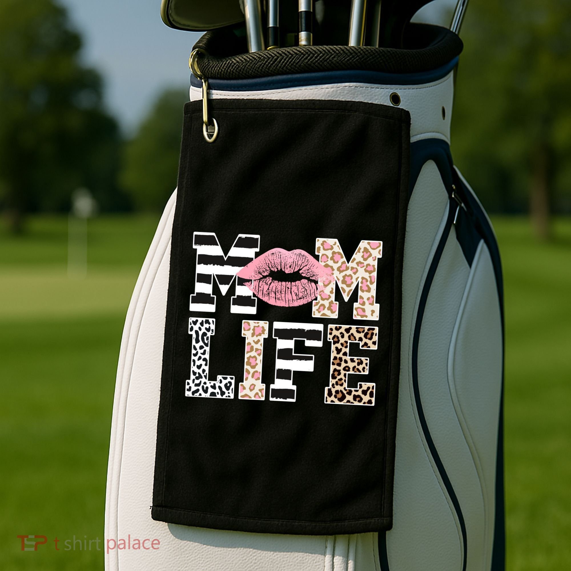 Mom Life Leopard Lips Golf Towel