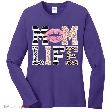 Mom Life Leopard Lips Women's Long Sleeve Shirt