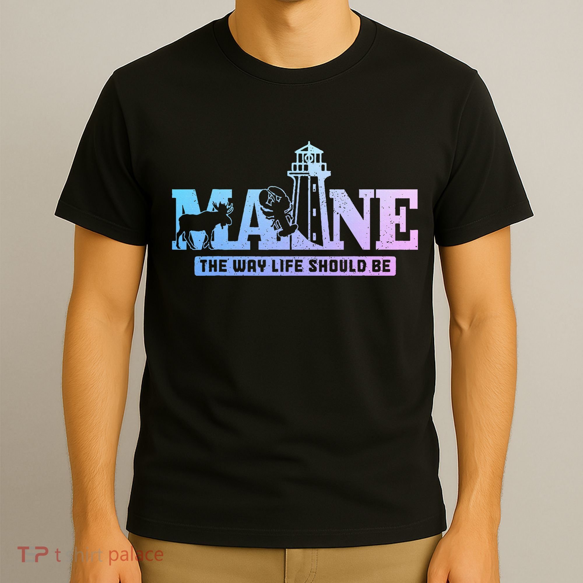 Maine Lighthouse Moose Lobster Pride Vintage Souvenir T-Shirt