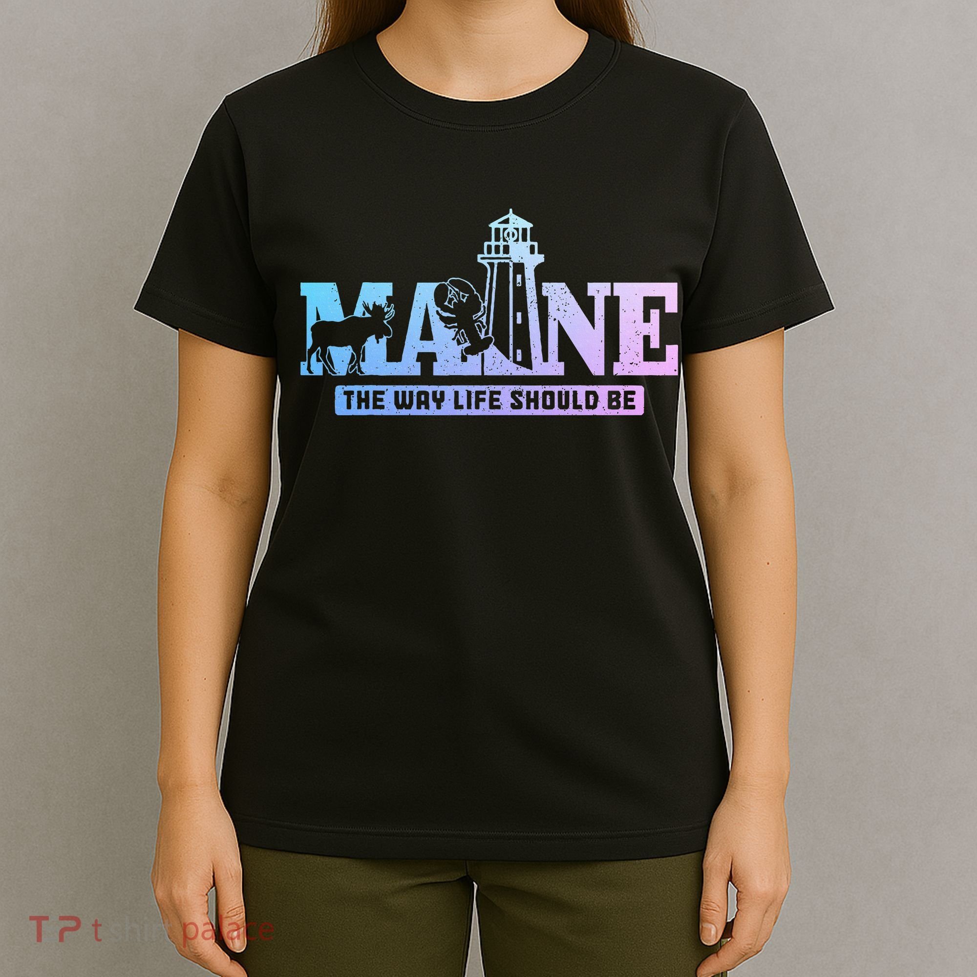 Maine Lighthouse Moose Lobster Pride Vintage Souvenir T-Shirt