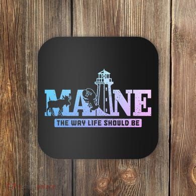 Maine Lighthouse Moose Lobster Pride Vintage Souvenir Coaster