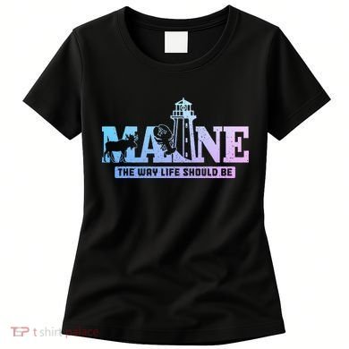 Maine Lighthouse Moose Lobster Pride Vintage Souvenir Women's T-Shirt