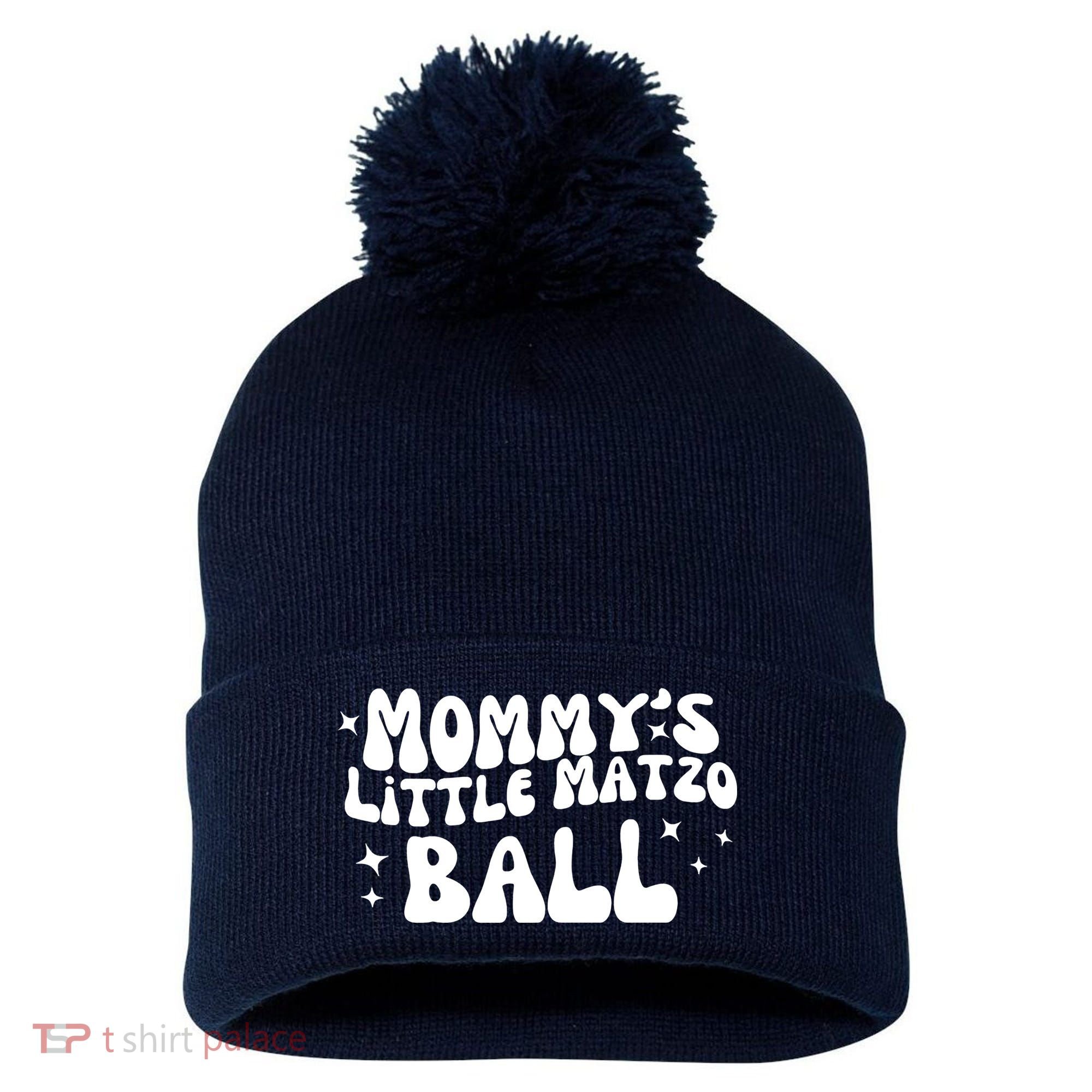 Mommys Little Matzo Ball Pom Pom 12in Knit Beanie