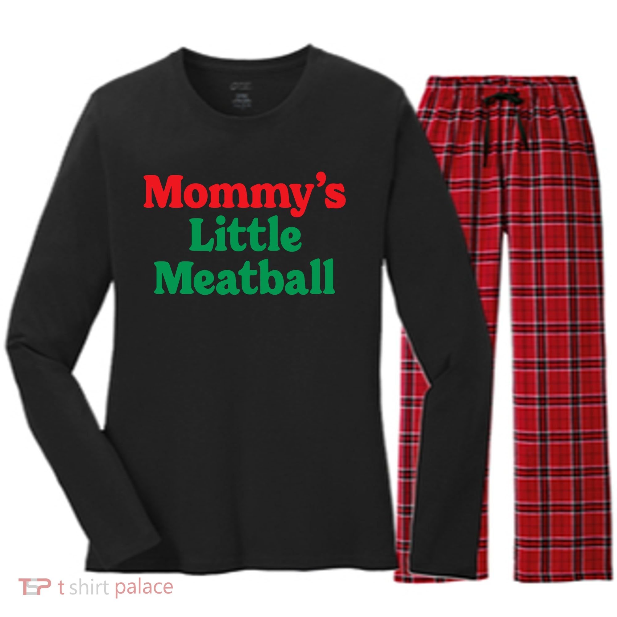 Mommys Little Meatball Italian Meme Women's Long Sleeve Flannel Pajama Set 