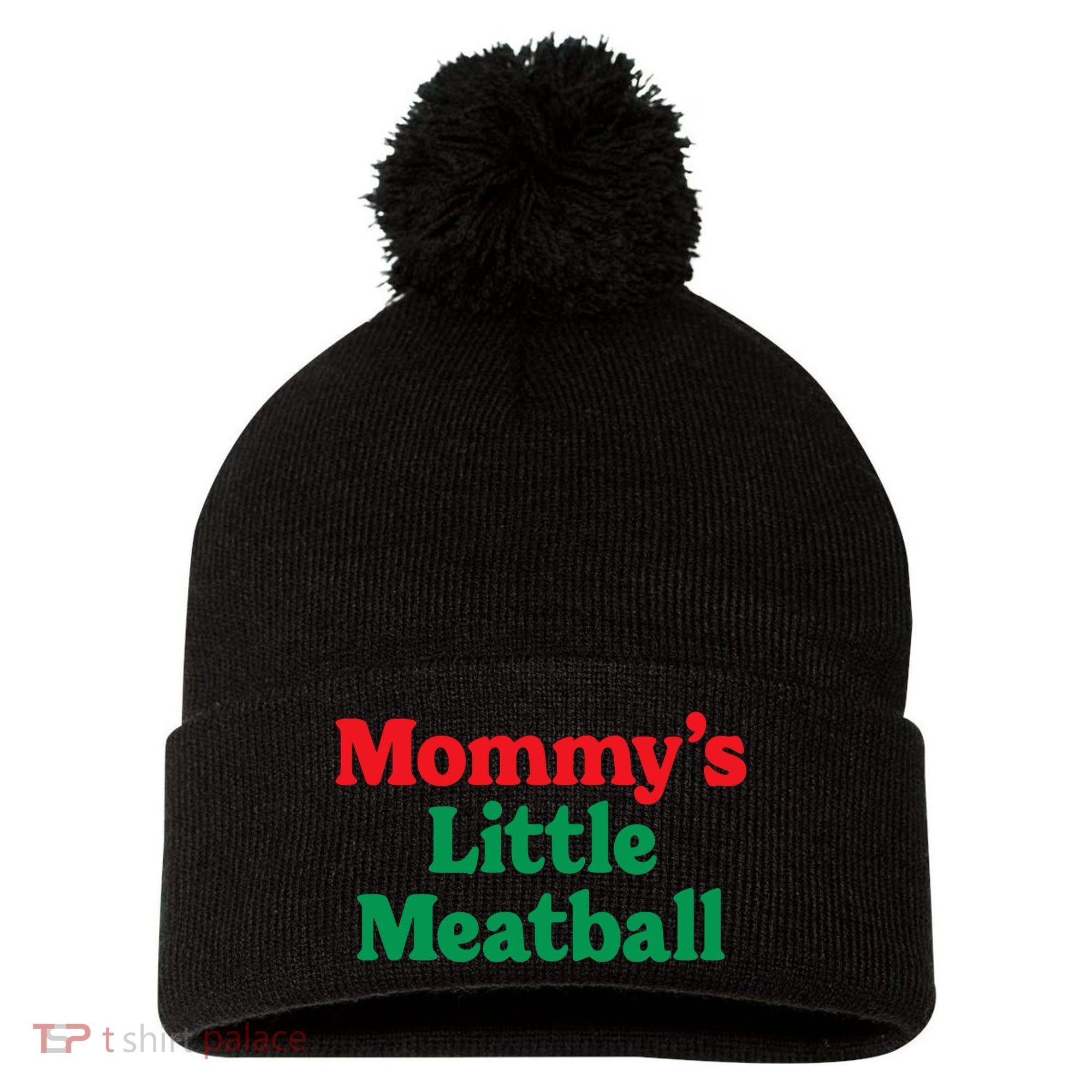 Mommys Little Meatball Italian Meme Pom Pom 12in Knit Beanie