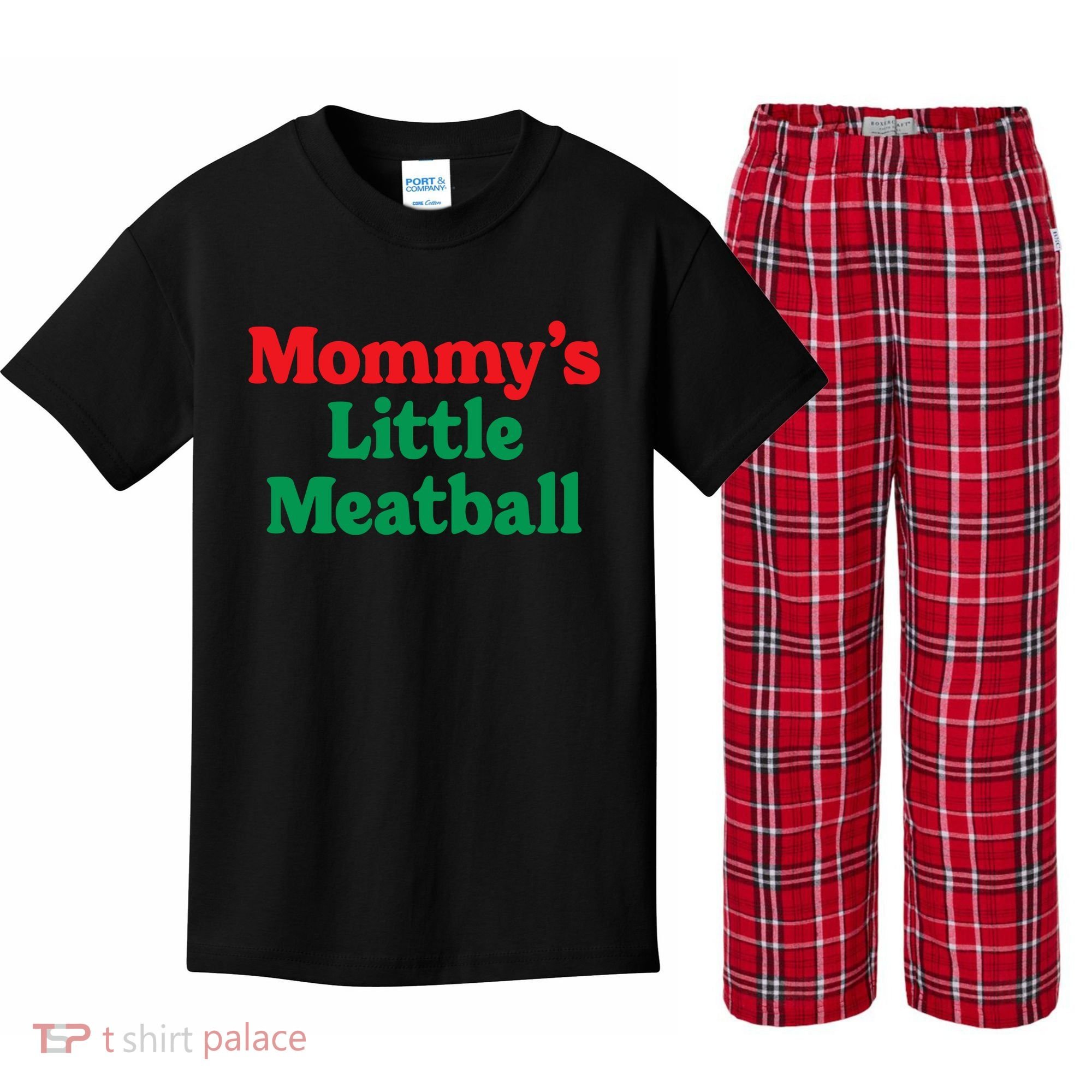 Mommys Little Meatball Italian Meme Kids Plaid Pajama Set